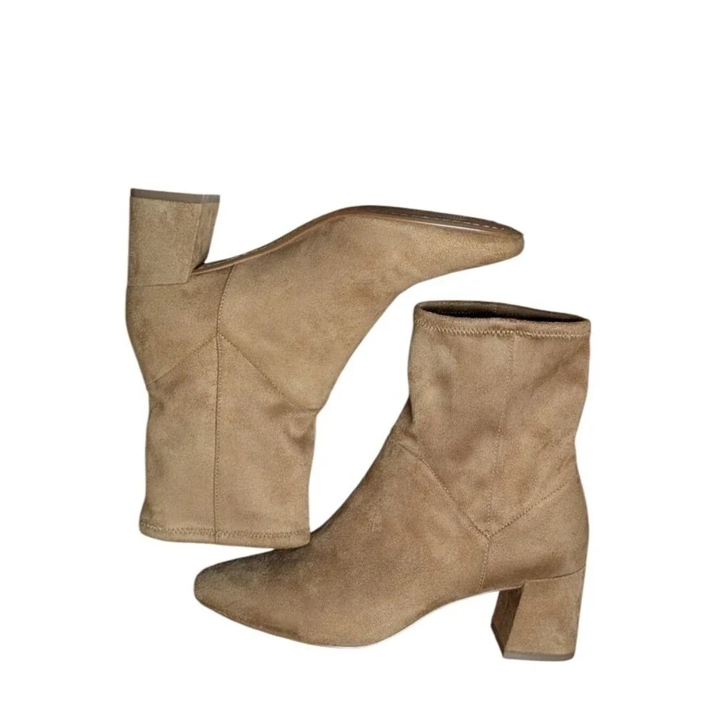 Boden Cara Taupe Stretch Sock Ankle Boots Block Heel Size 39/ 8US minimalist